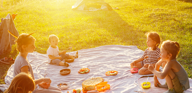 Kinderpicknick im Gras